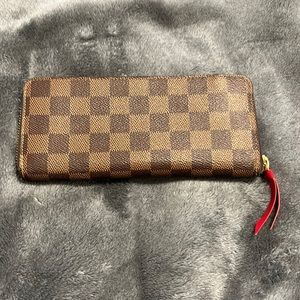 Louis Vuitton Brown Checkered Wallet with Red Accent
